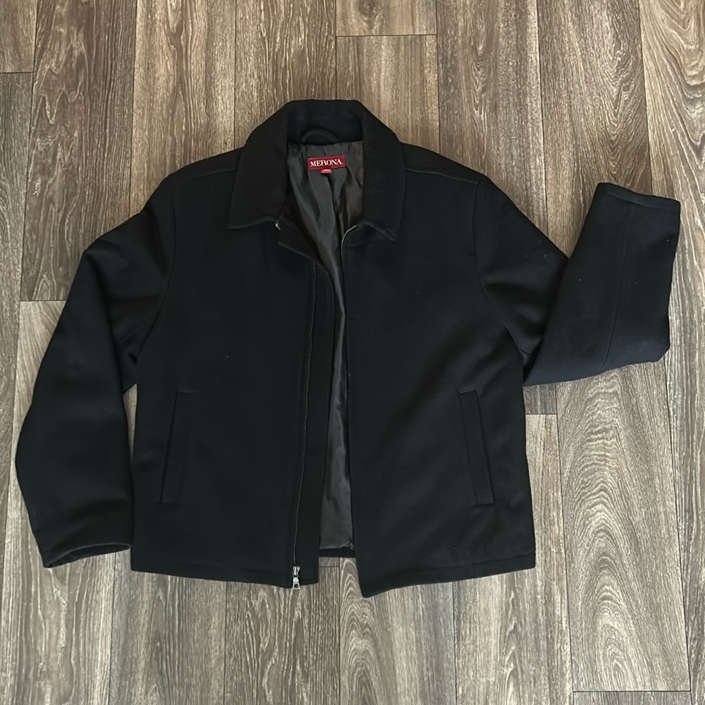 Men’s Medium Black Merona Wool Peacoat Lined